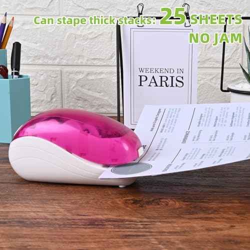 Electric Stapler-Pink,Including 2000 Staples and 1 Staple Remover, Suitable for Palm Size and high Comfort£¬25 Sheet Capacity, AC Adapter or Battery Powered£¬Battery not Included