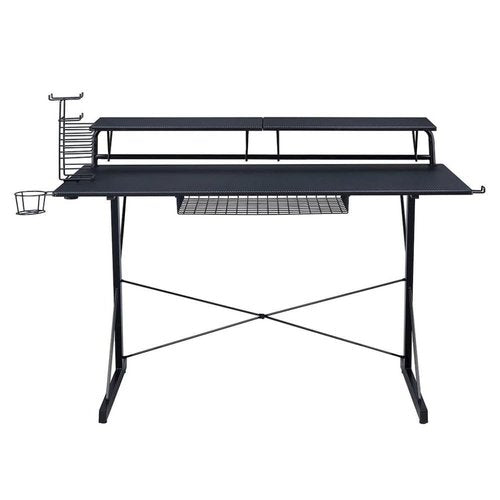 Furnifact Black Gaming Desk with Cup Holder, CD Rack, Storage Tray, Monitor Stand Support, Ergonomic Gaming Table and PC Desk for Home Or Office Use
