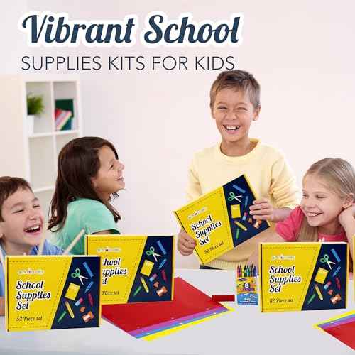 4E's Novelty 52 Pieces Schools Supplies Kit for K1-8 Back to School Supply Box with Essential Student Kits, School Supply Bundle Middle Elementary Schools Supplies Kit Grades 1 2 3 4 5 6 7 8