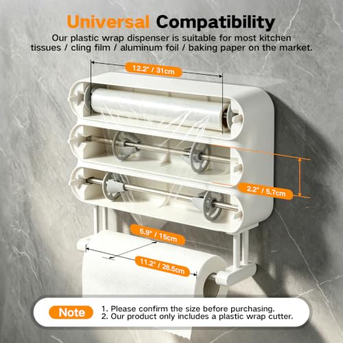 4-in-1 Magnetic Kitchen Wrap Dispenser with Cutter & Paper Towel Holder