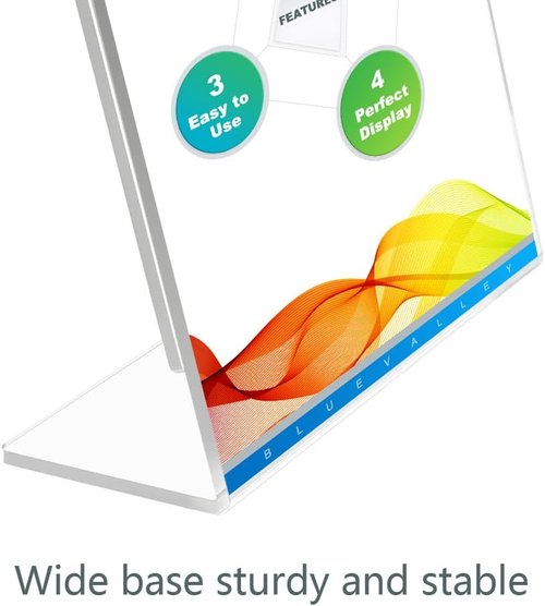 BlueValley Acrylic Sign Holder - 8.5 x 11 Vertical Clear Display Stand | Free-Standing Frame for Flyers, Menus, and Documents - 6-Pack