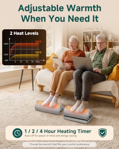 Snailax A.grey Heated Foot Rest Under Desk, 5-7in Height Adjustable Foot Stool with 2 Heat Levels, Memory Foam