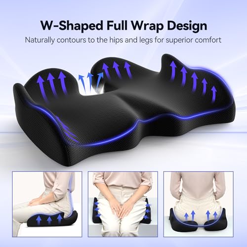 VOXON Seat Cushion, X Large Car Seat Cushion, Memory Foam Cushions for Office Chair, Chair Cushions for Tailbone Pain Relief & Pressure Relief Sciatica for Long Sitting