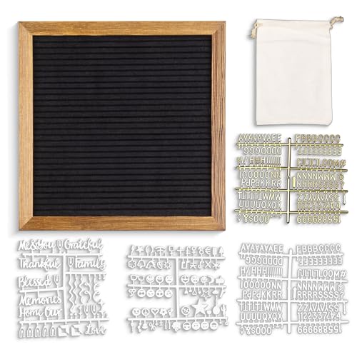 Rustic Brown/Black 10x10 Real Wood Felt Letter Board with Changeable Messages