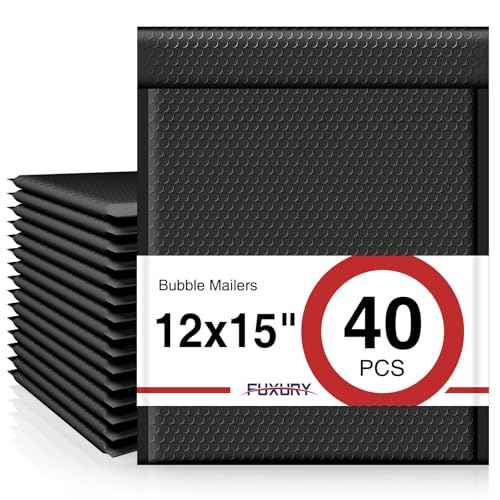 Fuxury Black Bubble Mailers 12x15" Padded Envelopes 40 Pack Large Bubble Mailer Strong Adhesion Padded Mailer,Self-Seal Envelope for Mailing Small Business,Magazine, Clothing.