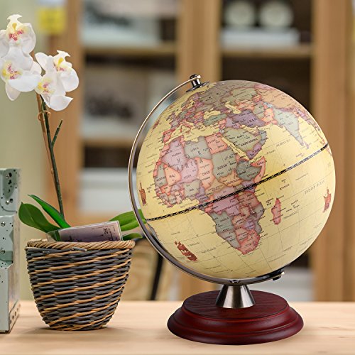 Illuminated World Globe for Adults & Kids with Wooden Stand,Built in LED Lamp for Illuminated Night View Antique Globe for Home D?cor and Office Desktop 8inch