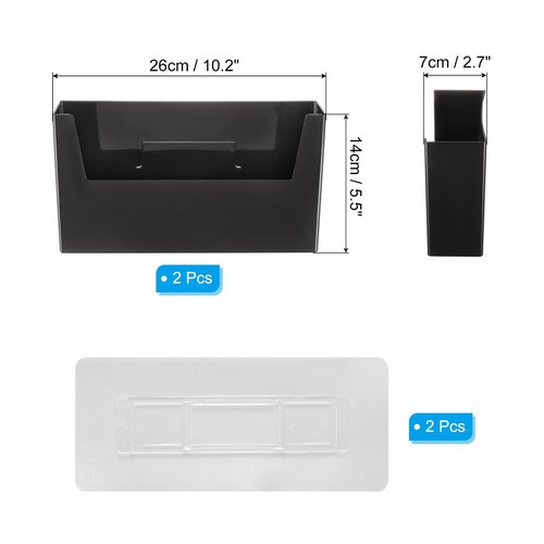 uxcell No Drilling File Holder, 2 Pcs Wall Mount File Organizer Magazines Organizer Door Mount Wall Hanging Pocket with Adhesive Pad, Black