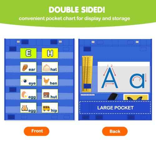 EAMAY Classroom Magnetic Pocket Chart for Kids, Mini Double-Sided Pocket Charts for Teachers Fits 3" Sentence Strips and Cards(14" x 17") (4)