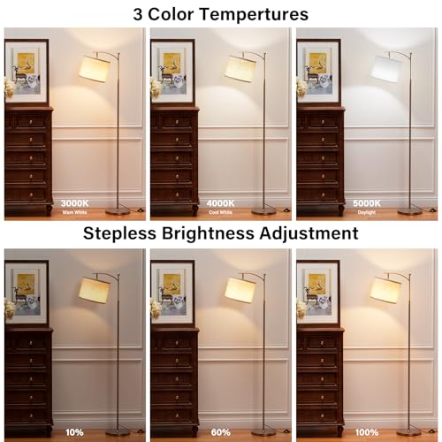 60" Floor Lamps with Remote Control & Bulb, Colors Temperature & Brightness Adjustable, Beige Shade & Brown Pole