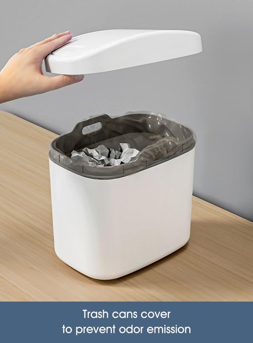 NowExp Mini Trash Can with Lid,Small Desk Trash Can,Countertop Mini Garbage Cans,Tiny Waste Basket,White