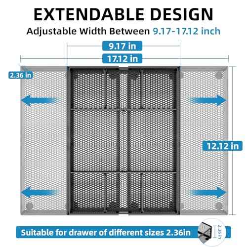 Marbrasse Expandable Desk Drawer Organizer, Mesh Drawer Organizer Tray with 10 Adjustable Compartments, Desk Organizers and Accessories for Office Supplies, Makeup & Vanity (Expandable Black-2 pack)