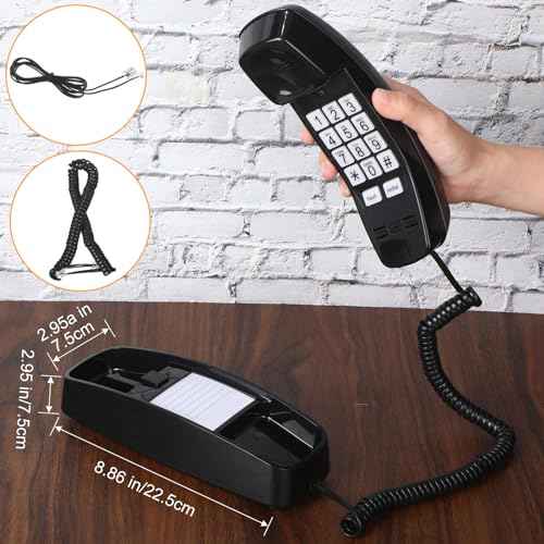 4 Pcs Wall Landline Phone with Corded Loud Volume Large Button Home Phone Classic Wall Mounted Phone Retro Visual Mini Telephone for Bathroom Kitchen Office Hotel, Black