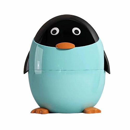 Aiabaleaft Cartoon Penguin Plastic Trash Can with Lid Bedroom Large Capacity Wastebasket Storage Container for Home Kitchen Dressing Office Kids Bedroom (Blue, 13.7 * 12.2 * 11.02in)