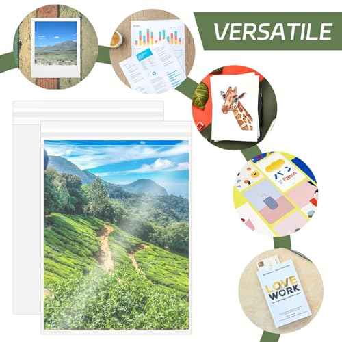 100PCS 8.5 x 11 Inch Cellophane Bags Self Sealing, Resealable Clear Plastic Sleeves for Paper, Artwork, Photo Mats, Comic, Magazine Page Protectors
