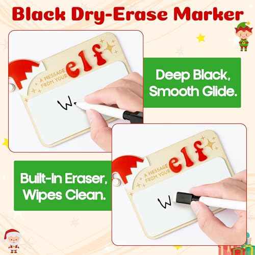 Eartim Christmas Elves Sign - 1Set Elves Message Board with Foldable Wood Tripod Easel Black Marker Dry Erase Whiteboard Home Table Decor Kids Birthday Christmas Gift Holiday Keepsake Xmas Party Favor