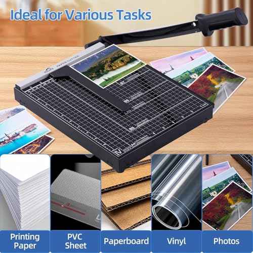 ISDIR 12-Inch Guillotine Paper Cutter, 12 Sheet Capacity, Blade Lock & Magnetic Guide, Heavy-Duty Metal Base for Precision Cutting of Cardstock, Photos, and Crafts - Ideal for Home & Office