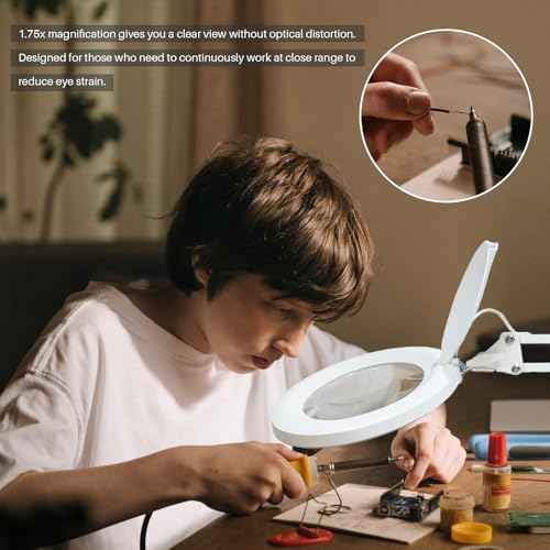 12W LED Magnifying Lamp with Clamp - 10 Brightness Levels, 6500K, 1200 Lumens | 5 Inch Lens (1.75x Magnification/3 Diopters) for Reading, Sewing, Nail Art & Crafting (White)