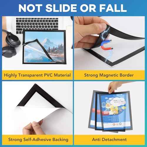 YixangDD 30 Pack Magnetic Sign Holder 8.5 x 11, Self-Adhesive Magnetic Wall Mount Sign Holder, Magnetic Document Holder for Wall Window Office Poster Store
