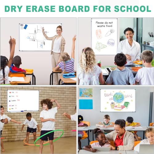 H-Qprobd 3' x 2' Magnetic Whiteboard Large Dry Erase White Board 36"x24" Aluminum Presentation Whiteboard with Long Pen Tray, 6 Markers, 2 Erasers &12 Magnets