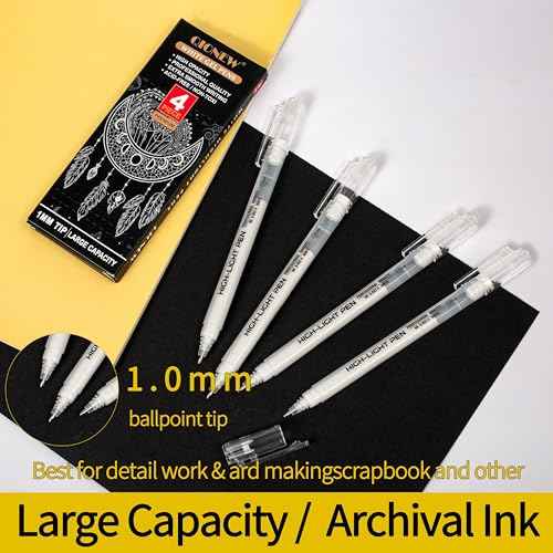 White Gel Pens,4 Pack, 1mm Fine Point Opaque White Archival Ink Pens,Gel Ink Pen Set,for Black Paper Drawing,Card Making, Art Highlight & Artists Drawing