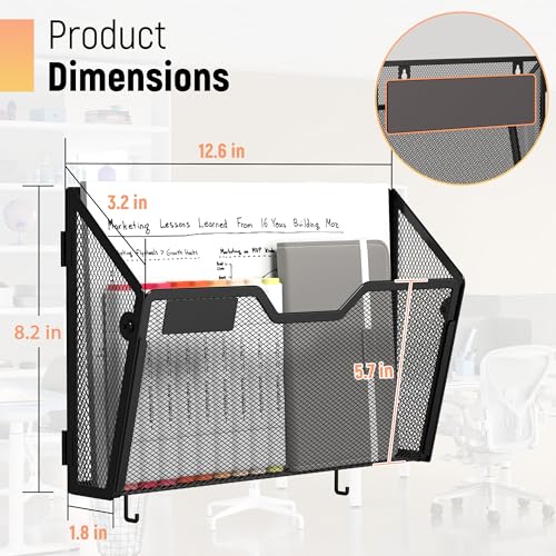 Docnest Magnetic Black 3-Pack Wall Mount Mesh File Holders - Dual-Mount Office Organizer