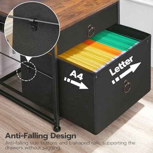 HOOBRO File Cabinet, 2-Drawer Vertical Mobile Office Cabinet, Rolling Printer Stand, for A4/Letter Size Files, Nonwovens Drawer, for Home Office, Rustic Brown and Black BFK21WJ01
