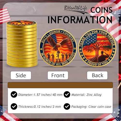 BHealthLife 20 Pcs Eagle Veterans Challenge Coins Bulk - Thank You for Your Service Coins with US Flag Tree Design - Memorial Day Christmas Bulk Military Gifts for Veterans Dad Men