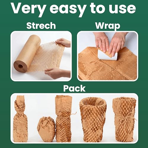 Honeycomb Packing Paper Roll 12" x 230ft Eco-Friendly Cushioning Wrap for Shipping & Moving