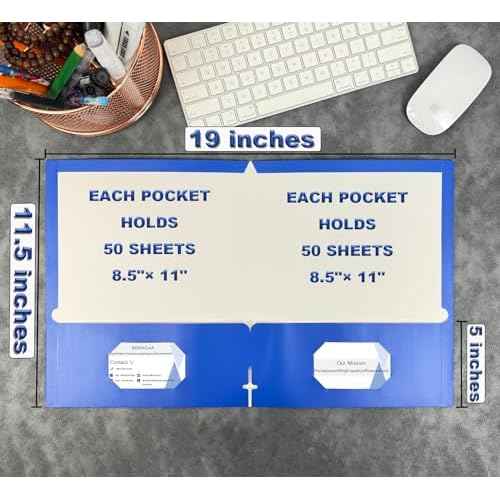BIBRADAA¢ç 50 Packs Blue Paper Folders with Pockets,Paper Folder Surface with Waterproofing,Letter Size,Holds 100 Plus Sheets,for School,Office,Business.(50, Dark Blue)