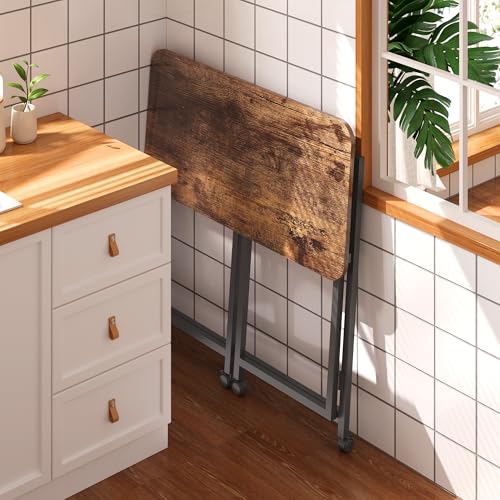 4NM 27.5-Inch Portable Folding Computer Desk with Wheels - Rustic Brown & Black, Easy Assembly, Small Space Office Cart