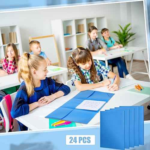 Tenceur 24 Pcs Tri Fold 3 Pocket Folder Plastic Folders with Pockets for Work Class Office Back to School Supplies (Blue)