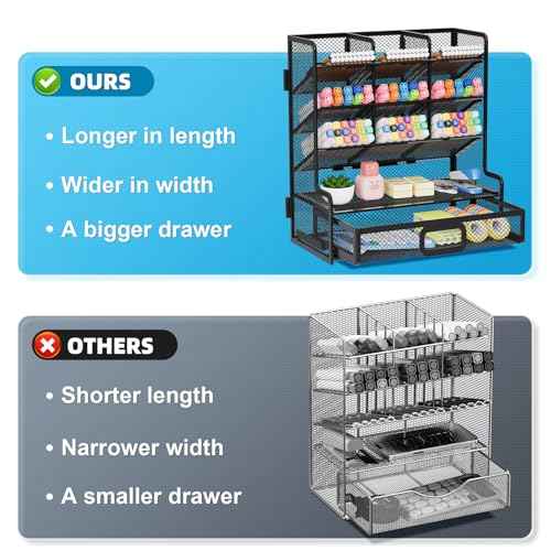 Marbrasse Larger Mesh Desk Organizer with Drawer, Multi-Functional Pen Pencil Holder, Easy Assembly, Desk Organizers and Accessories for Office Art Supplies (Black)