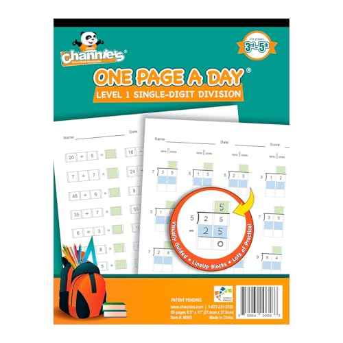 Channie¡¯s One Page A Day Single Digit Level 1 Beginner Visual Division Workbooks for Easy Teaching & Learning Grade 3-5 Size 8.5¡± x 11¡± Summer School, Summer Bridge