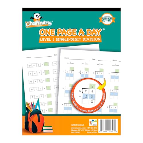 Channie's Single Digit Division Workbooks for Elementary Math Grade 3-5