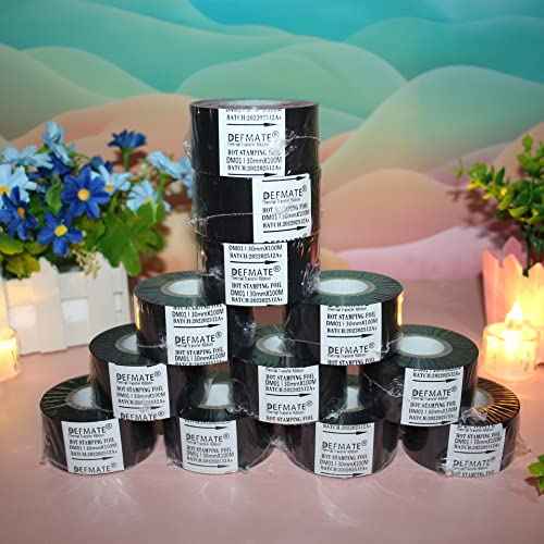 12 Rolls 30mm x 100m Black Hot Stamping Foil Thermal Transfer Ribbon Resin for Coder Printer Machine, Black Color Ribbon for Coding Machine