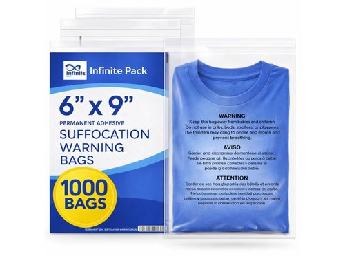 Infinite Pack Self-Seal Clear Poly Bags - 6" X 9" | 1000 Count with Suffocation Warning for Safe Packaging