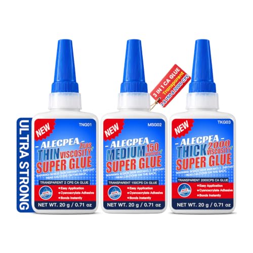 Alecpea 60g CA Glue Kit - Thin 2cP, Medium 150cP & Thick 2000cP (Clear) 3-Pack