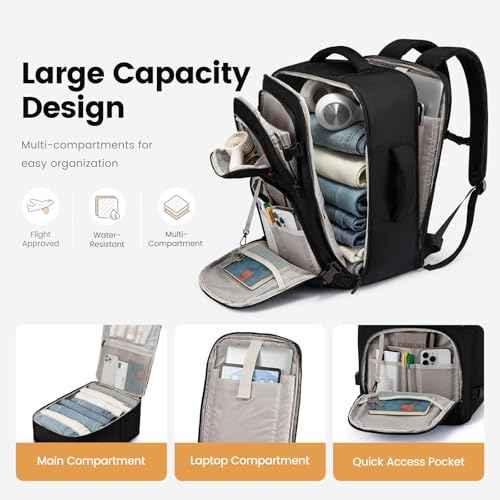 LOVEVOOK 40L Travel Backpack for Men, Airline Approved Carry On Luggage with 3 Packing Cubes, TSA Overnight Bags, Waterproof Personal Item Bag, Weekender Essentials Backpacks fits 17.3" Laptop