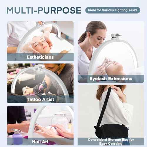 MYSWEETY Foldable Half Moon Nail Desk Lamp, 23 Inch Lash Tech Light with Phone Holder, Estheticians Table Lamp for Tattoo, Lash Eyelash Extension, Beauty
