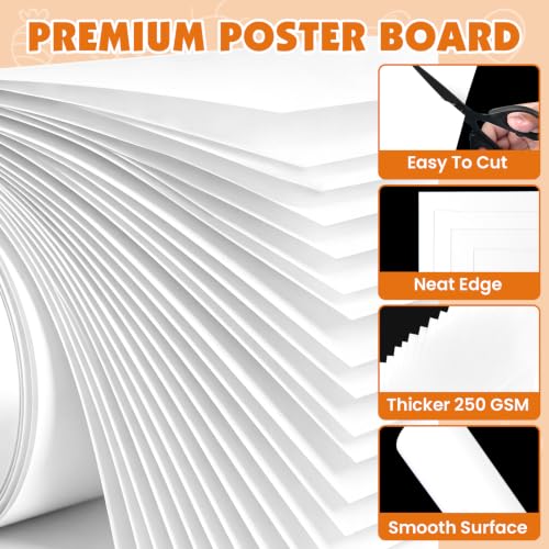 NUITPY 22''x28'' Poster Board Bulk Pack 80 Sheets 250GSM White Double-Sided