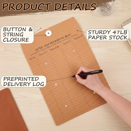 Crtiin 50 Pack Interoffice Envelopes with String Tie, 10x13 & 9x12 Sizes, Bulk Office Mailers