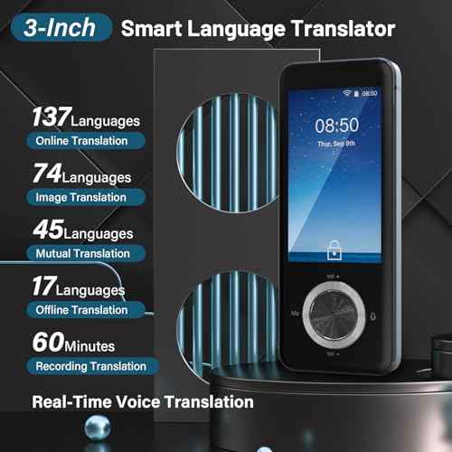 Language Translator Device, Real Time Translation Device with 137 Languages, 3" HD Screen Real Time Translator Device, Support Taking Pictures, Recording, Online, Offline, Suitable for Travel,Business