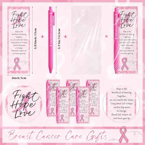 100 Sets Breast Cancer Care Gifts Breast Cancer Awareness Pens Pink Ballpoint Pens Pink Ribbon Pin Hope Cards and Bags Inspirational Gifts for Women Charity Fundraiser Campaign Party Favors