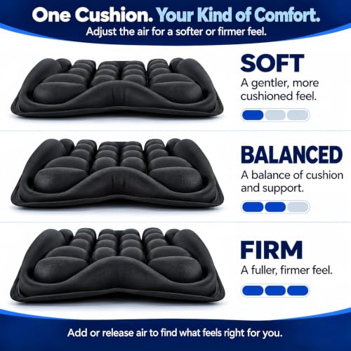 Qticare Air-Cell Travel Cushion XL Black – Inflatable Airplane Seat Pad with Built-in Pump