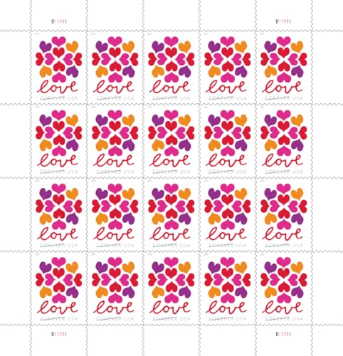 USPS Hearts Blossom Love Forever Stamps - Wedding & Celebration, 1 Sheet of 20 (2019)