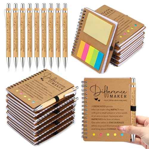 Jetec 25 Sets Inspirational Notebooks Bulk Christmas Employee Appreciation Gifts Spiral Notebook with Sticky Notepad Bamboo Pens for Xmas Thanksgiving Coworker Student Nurse Staff (Difference Maker)