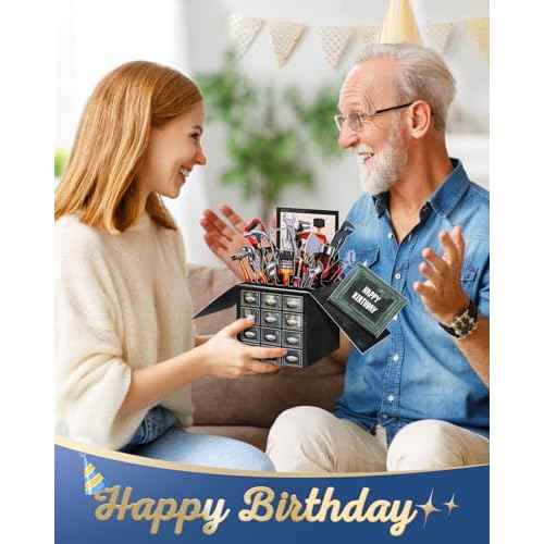Birthday Pop Up Card with Envelope - Funny Happy Birthday 3D Greeting Pop Up Card, Best Gifts for Men Dad Husband Grandpa Father Daddy Him, Unique 3D Design, Metal Toolbox