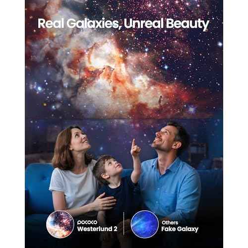 POCOCO Galaxy Star Projector with 2M-Pixel Lens & 5K Discs | Home Planetarium Projector for Relaxation, Study, and Sleep Aid | Includes 2 Films | Ideal Gift