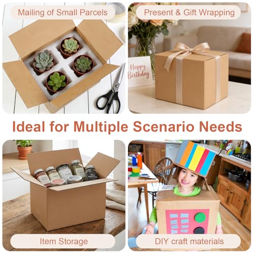 HANWRAPS Brown 4x4x4 Inches Small Shipping Boxes - 4 Pack, Corrugated Cardboard Packaging for Gifts & Mailing