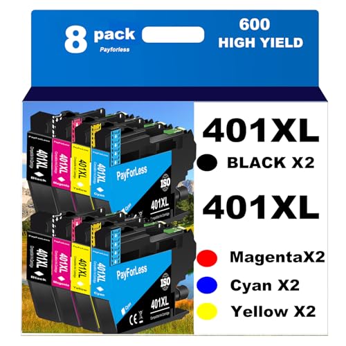 LC401XL Ink Cartridges for Brother Printer Compatible LC401 Ink Cartridges for MFC-J1010DW MFC-J1012DW MFC-J1170DW Printer 8 Pack (2 Black, 2 Cyan, 2 Magenta, 2 Yellow)